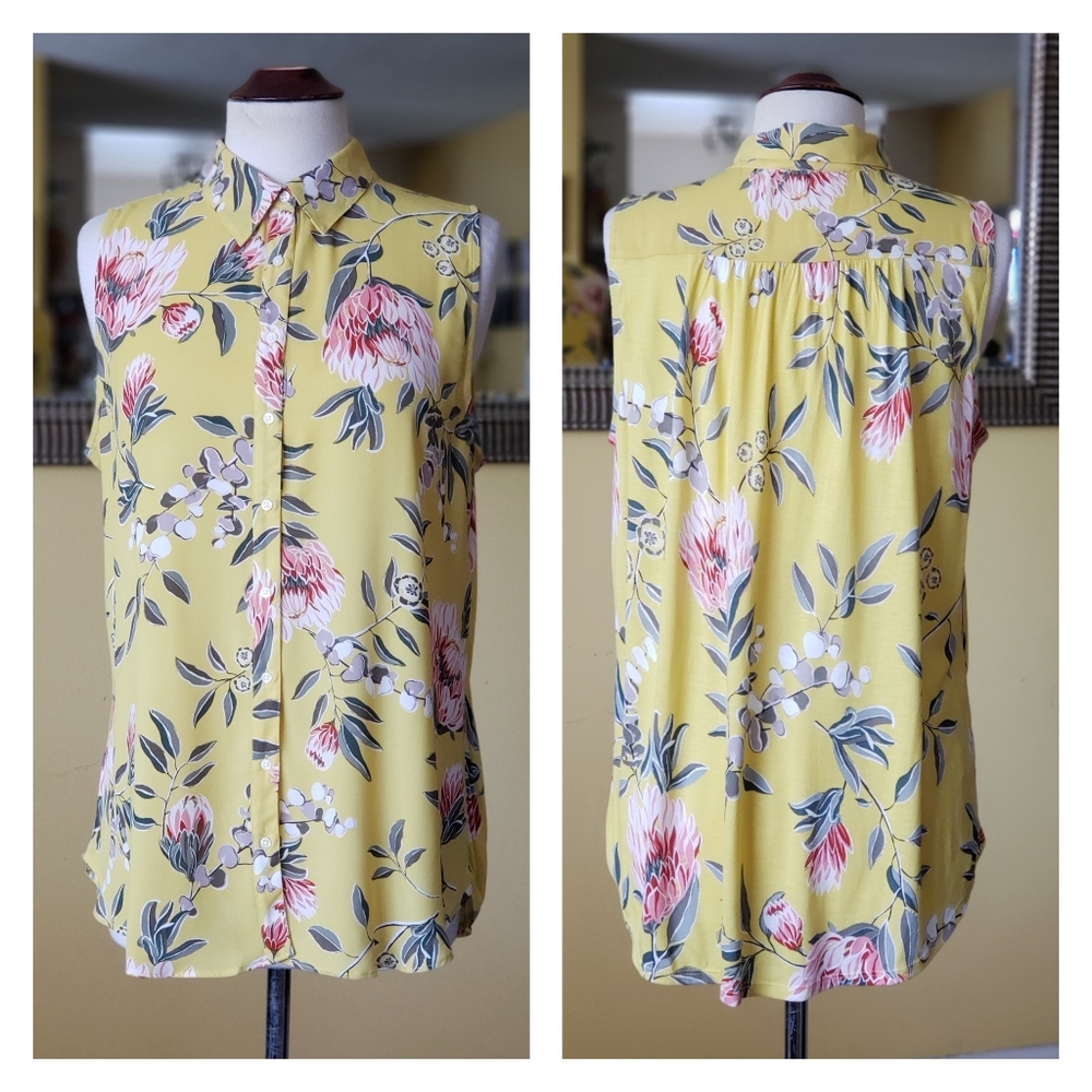 NWT LOFT Floral Mixed Media Buttondown Shell - Picture 4 of 10